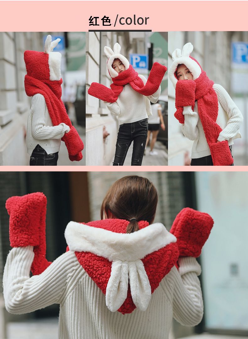 Winter Plus Velvet Thick Ears, Hat, Scarf, Lamb Wool Warm Bib Cute Couple undefined