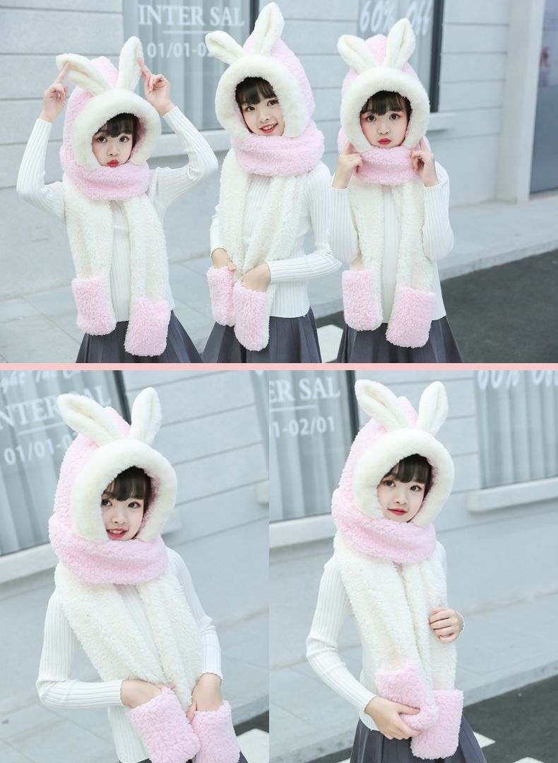 Gloves Scarf Children's Hat Hairy Big Child Panda Coral Velvet Three Ears Winter Cap Boy Baby One undefined