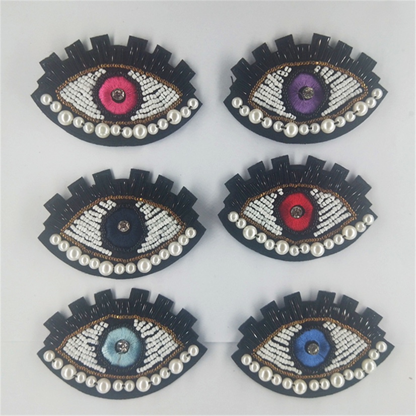 Boutique New Hand-Nailed Bead Eye Cloth Patch Bubble Bead Eye Patch Shoes Bag White Accessory