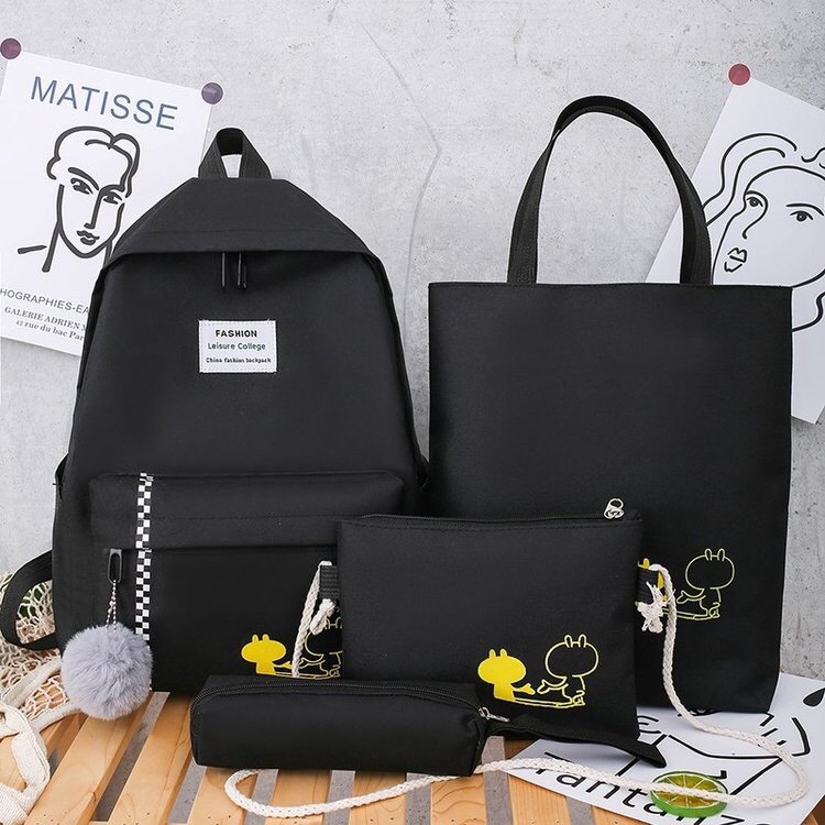 Korean version of the school style four-piece set of student backpack emoticon patterns Specification image