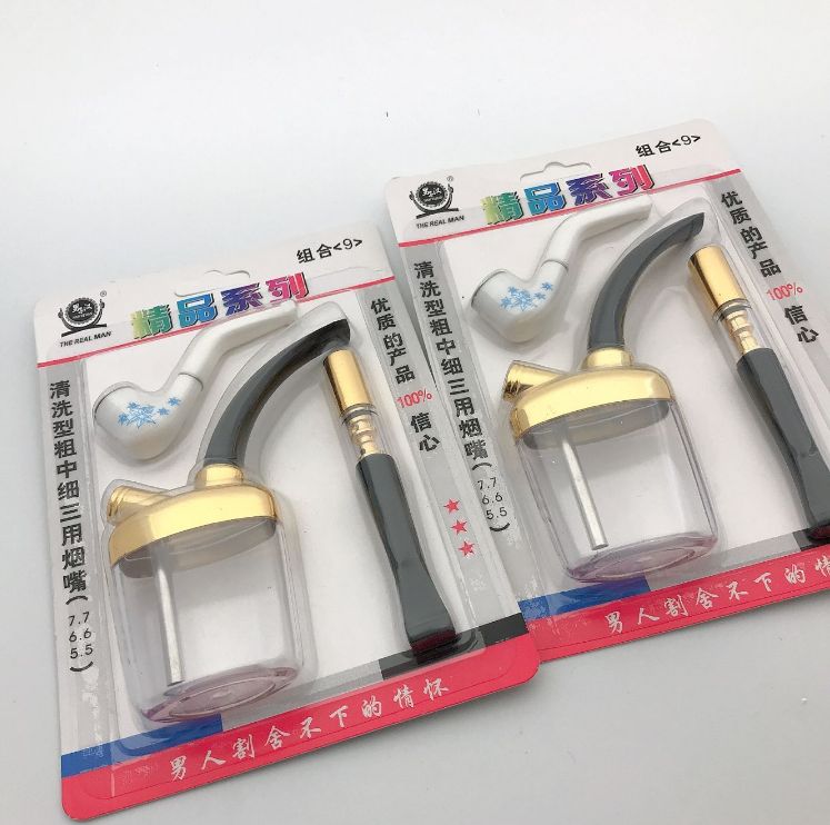 创意粗中细青花瓷烟嘴烟斗三件套循环过滤烟嘴带过滤器清洗型男士详情图1