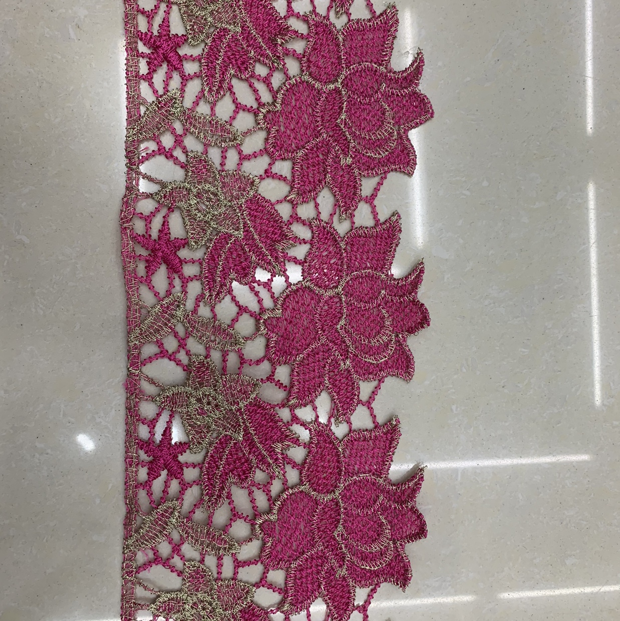 Polyester-polyester water-soluble two-color lace, rose red with gold JR216#