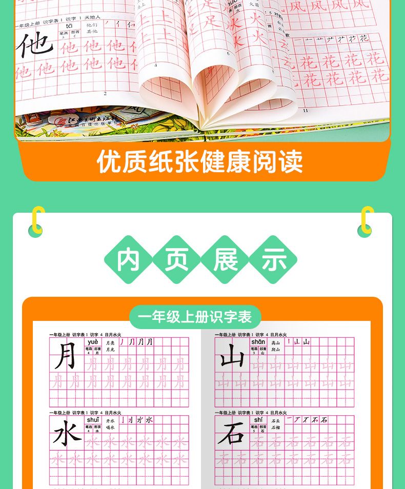 一年级识字表+写字表上下全10册 与部编版小学语文教材同步描红本详情图8