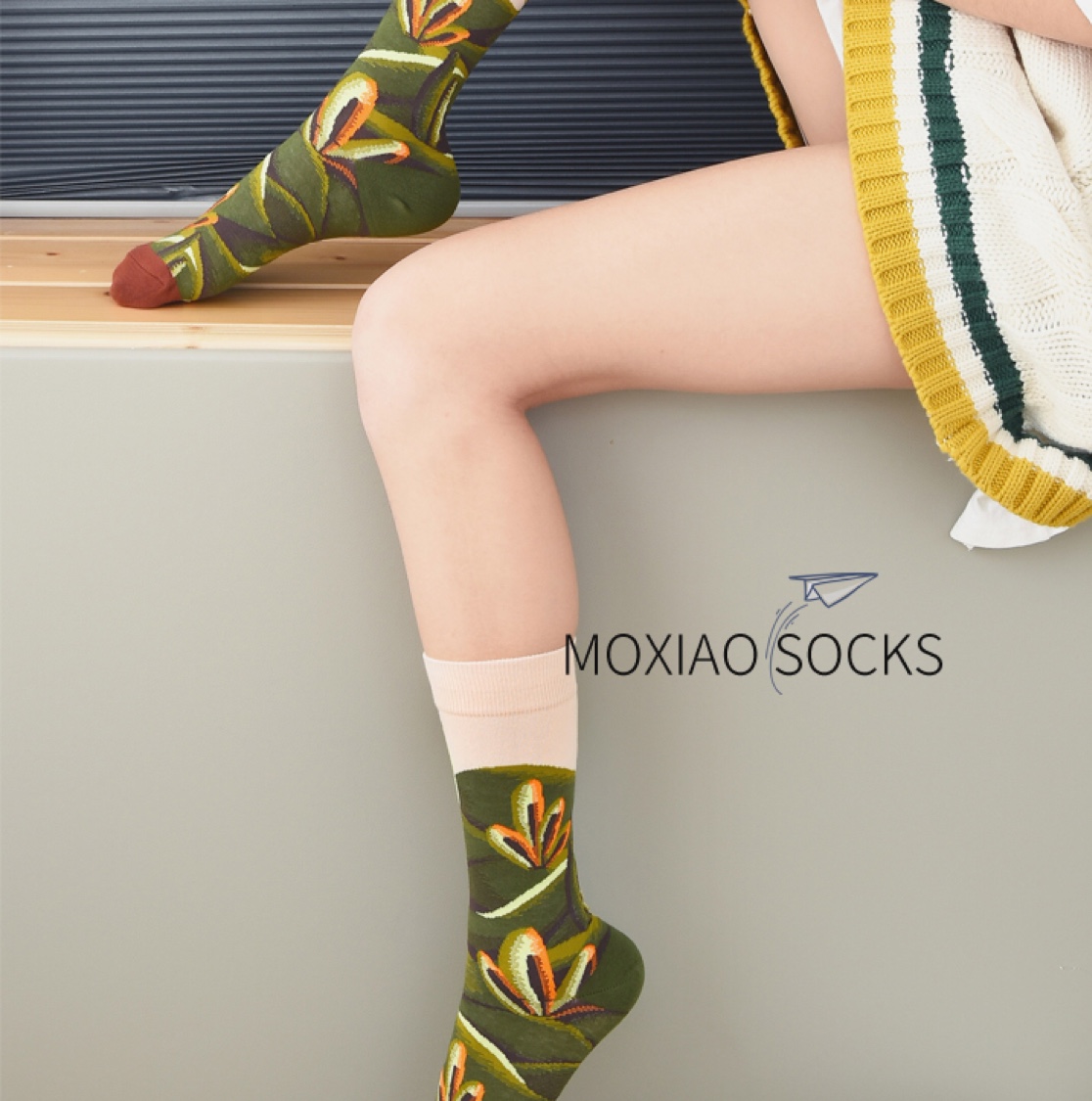 MOXIAO's new French art series Morandi color artistic women's mid-calf socks Specification image