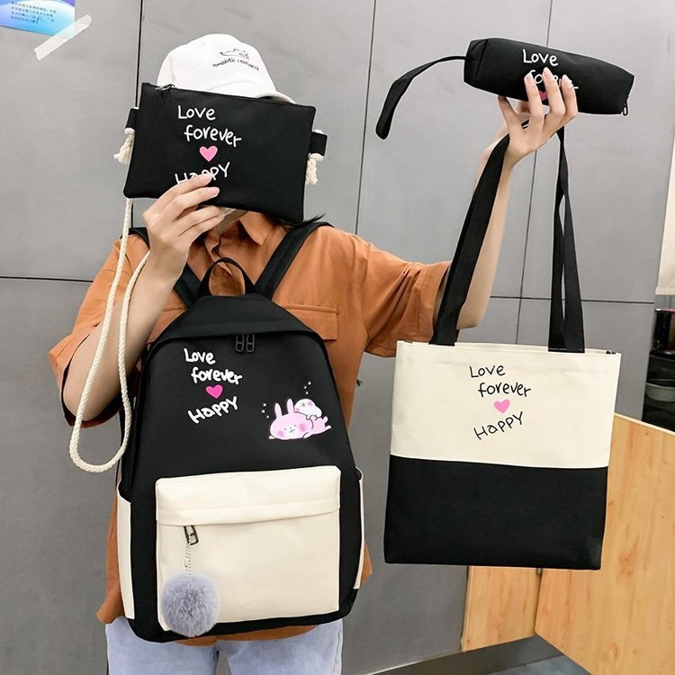 "School style four-piece student backpack HAPPY. Application Scenario