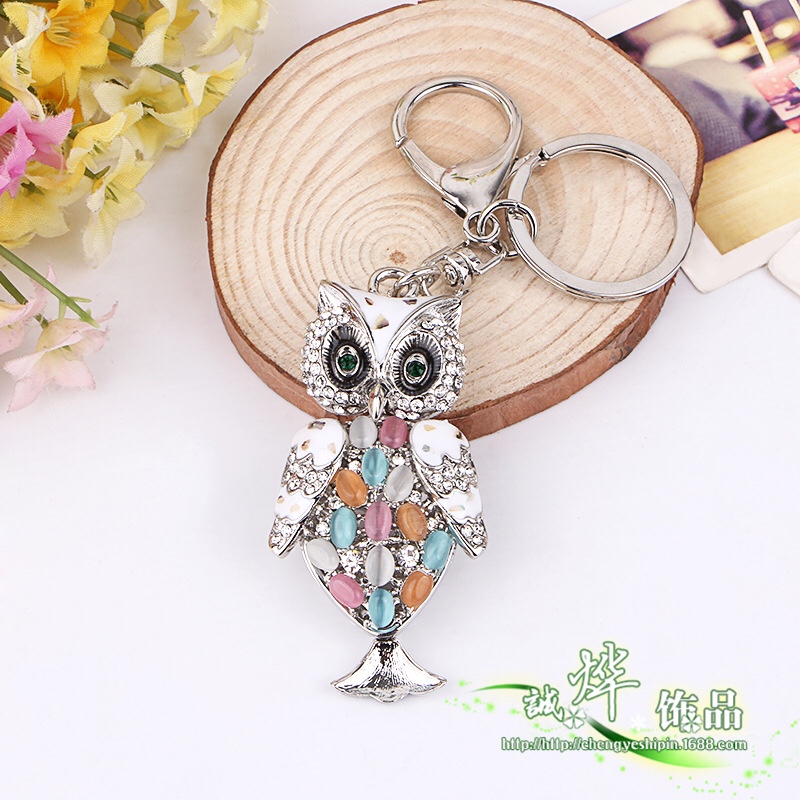 New zinc alloy cat-eye owl keychain details Picture