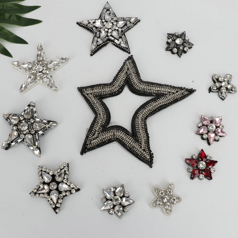 New Star Cloth Patch Rhinestones Size Five-Pointed Star Patch Hand-Nailed Beads Children Decorative Patch Clothing Accessories