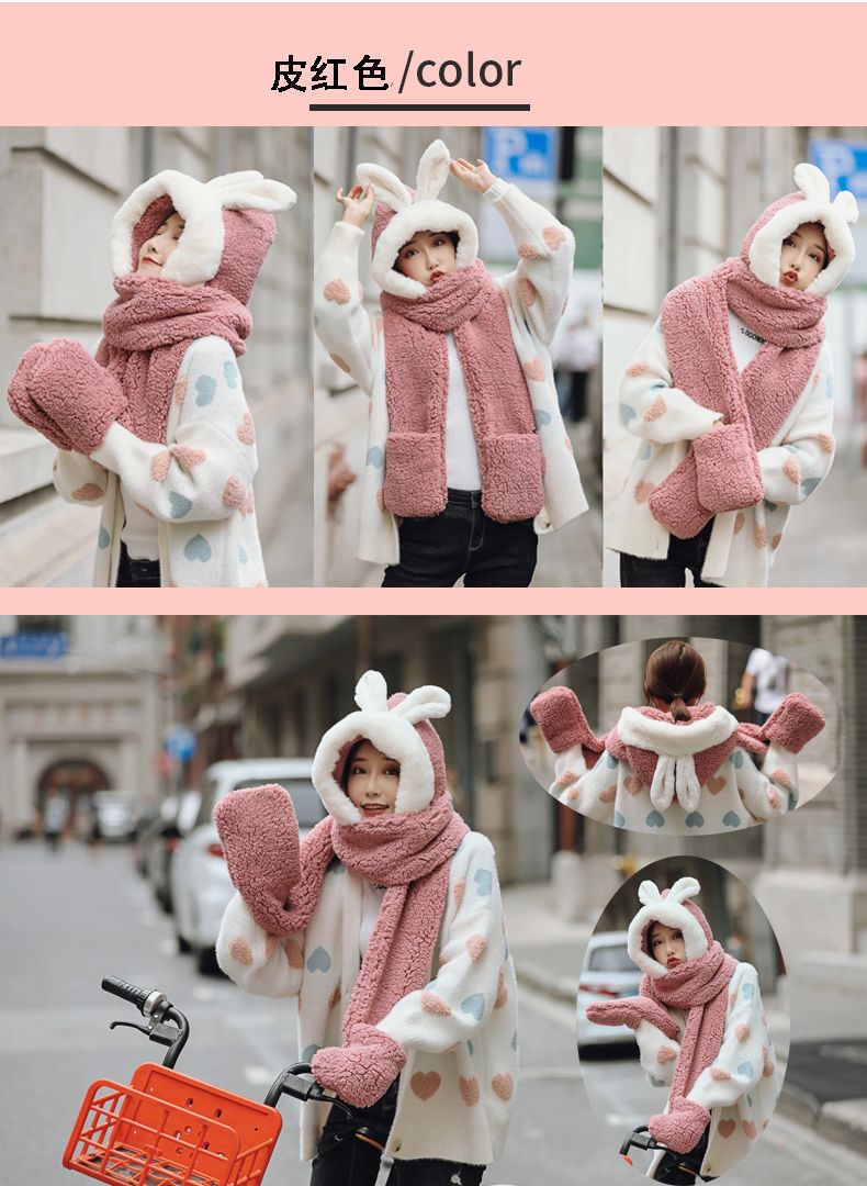Winter Plus Velvet Thick Ears, Hat, Scarf, Lamb Wool Warm Bib Cute Couple undefined