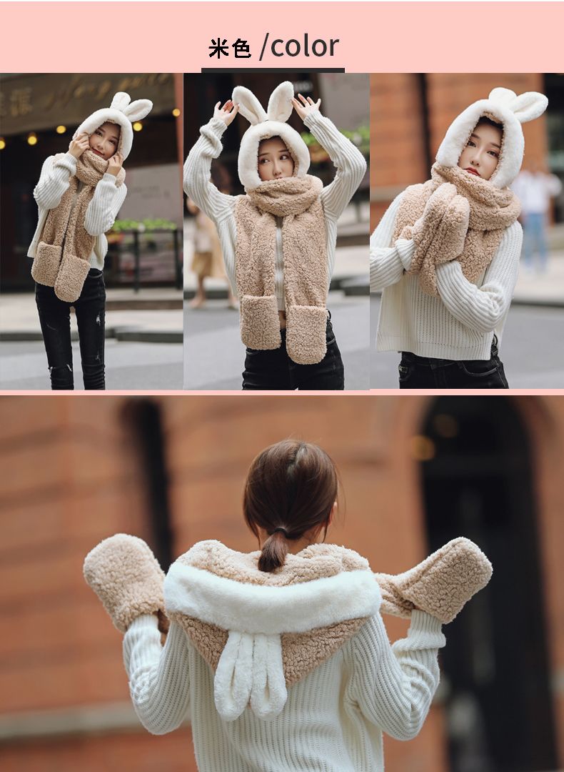 Winter Plus Velvet Thick Ears, Hat, Scarf, Lamb Wool Warm Bib Cute Couple undefined