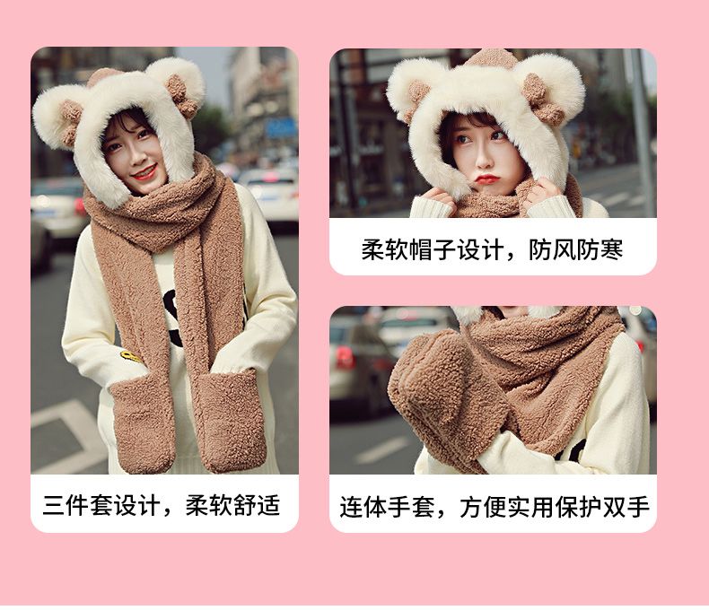 Winter Wool And Thickened Ears, Hat And Scarf, Lamb Wool And Warm Neck Thickened Application Scenario
