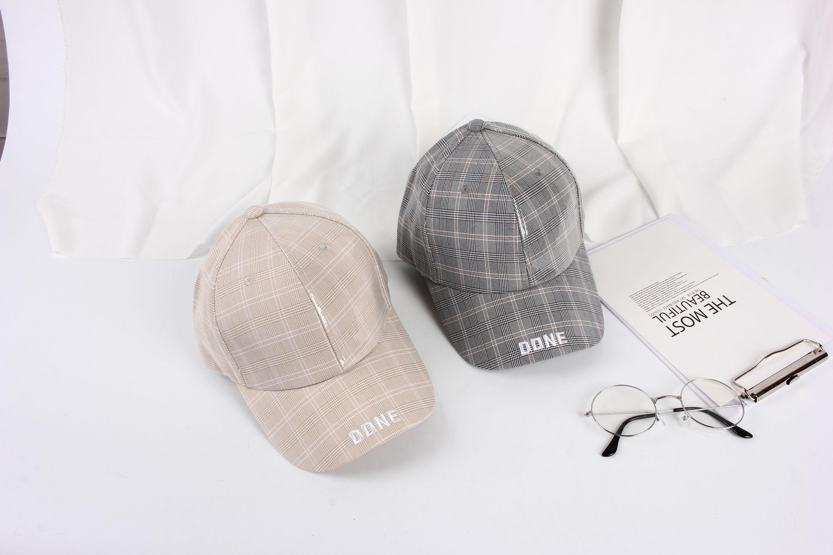 Checkered shiny leather baseball cap