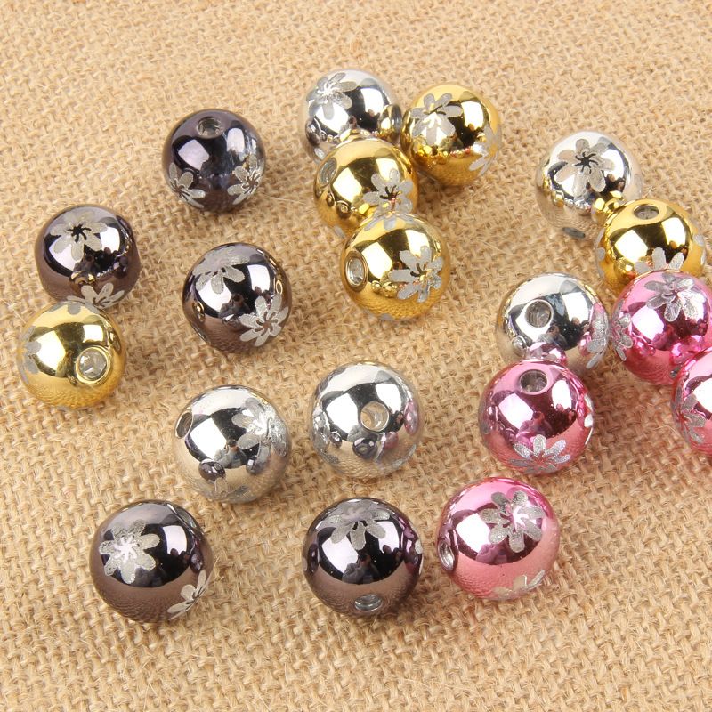 24MM彩色uv 雕刻圆珠印花效果圣诞灯饰婚庆饰品配件散珠批发