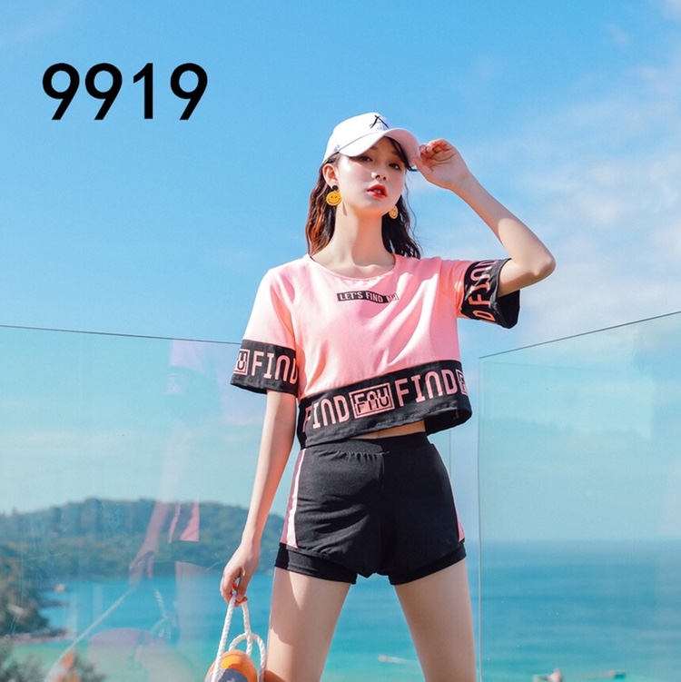 Swimsuit Sport Three Piece Set 9919 Mesh Slimming Conservative Movement