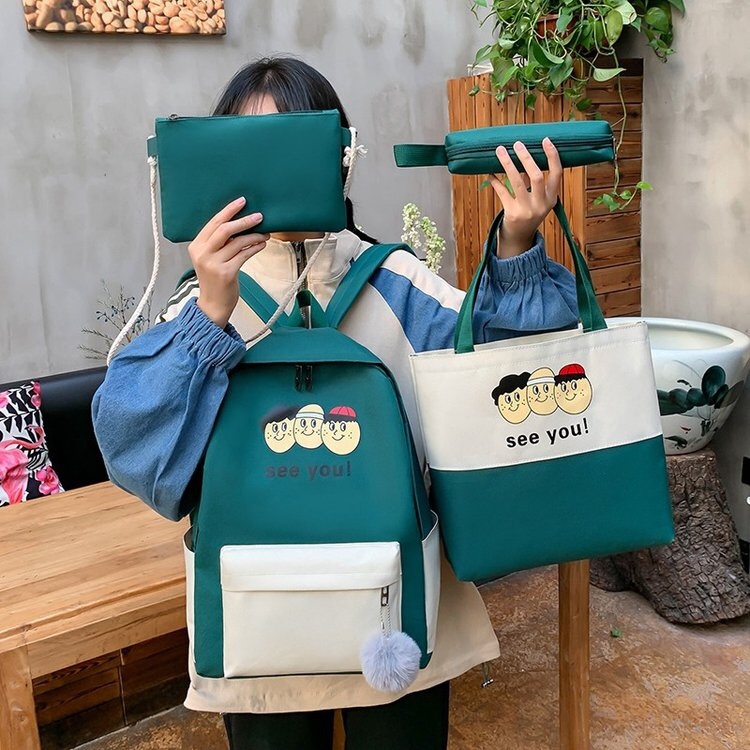 ins Korean version casual student backpack printed four-piece set Specification image