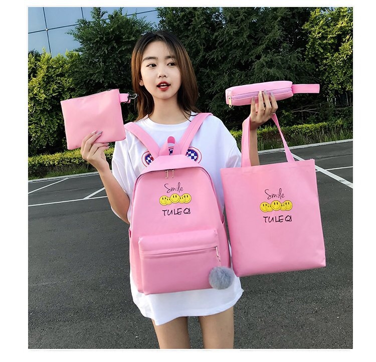 Korean version of the casual student four-piece backpack emoji design details Picture