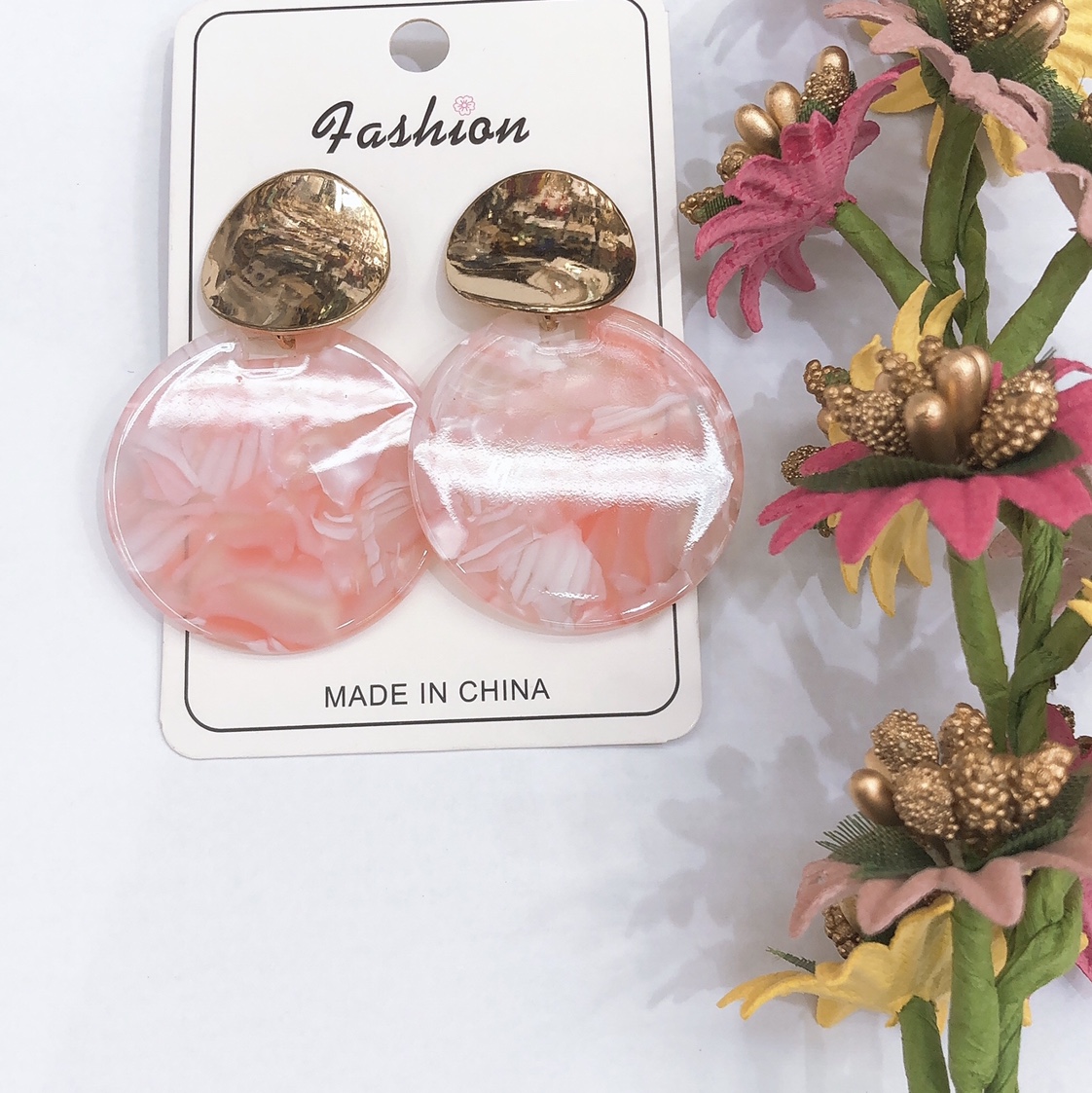 厂家直销粉色醋酸耳环 恩在饰品034