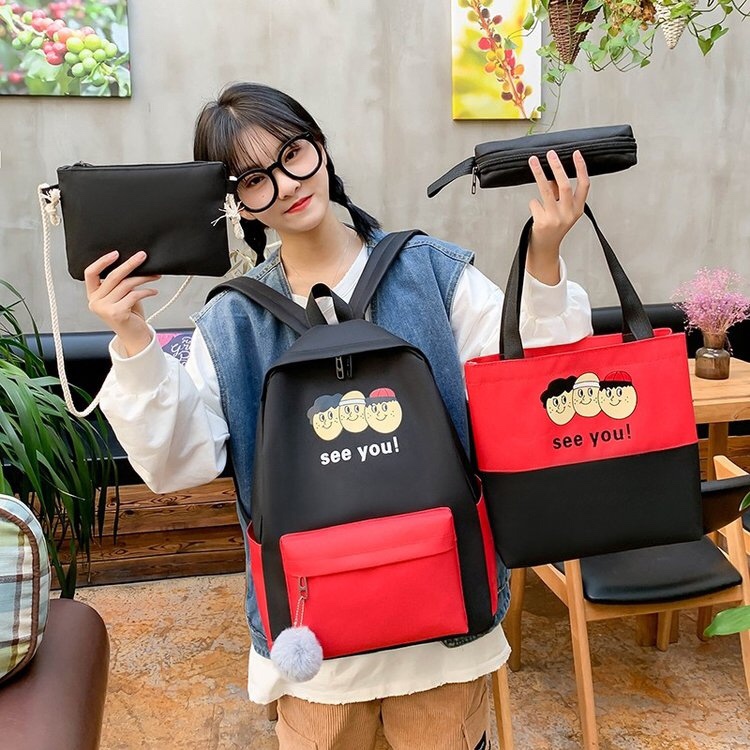 ins Korean version casual student backpack printed four-piece set Item Picture