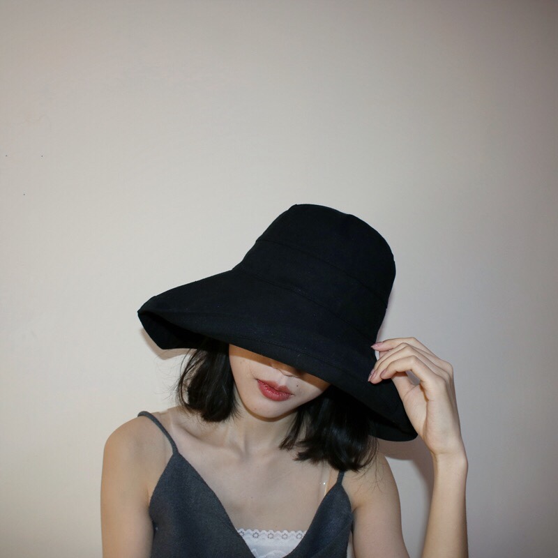 Black fisherman's hat for women, summer Korean style, trendy and versatile, wide-brimmed sun hat for sun protection and face shielding, Japanese-style large brim details Picture
