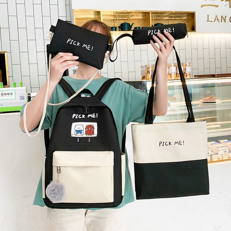 Korean school-style student four-piece backpack with pick me pattern Application Scenario
