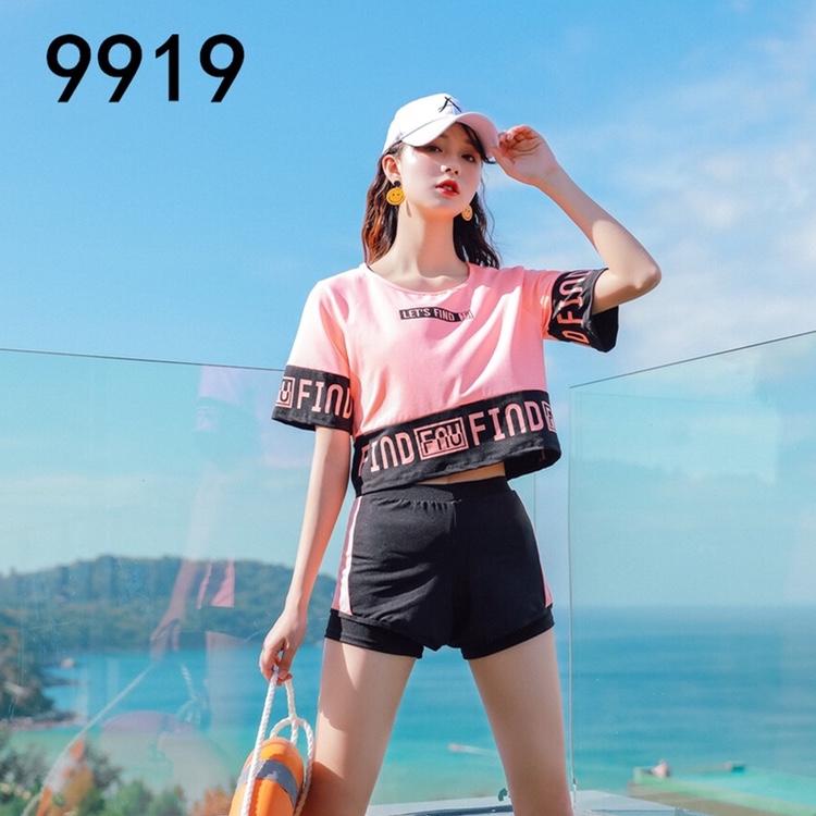 Swimsuit Sport Three Piece Set 9919 Mesh Slimming Conservative Movement details Picture