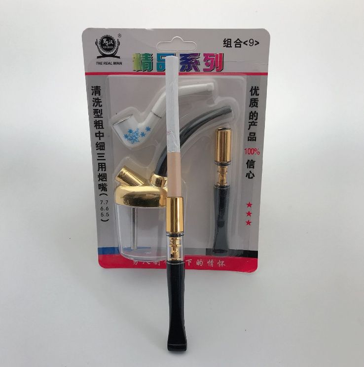 创意粗中细青花瓷烟嘴烟斗三件套循环过滤烟嘴带过滤器清洗型男士详情图5