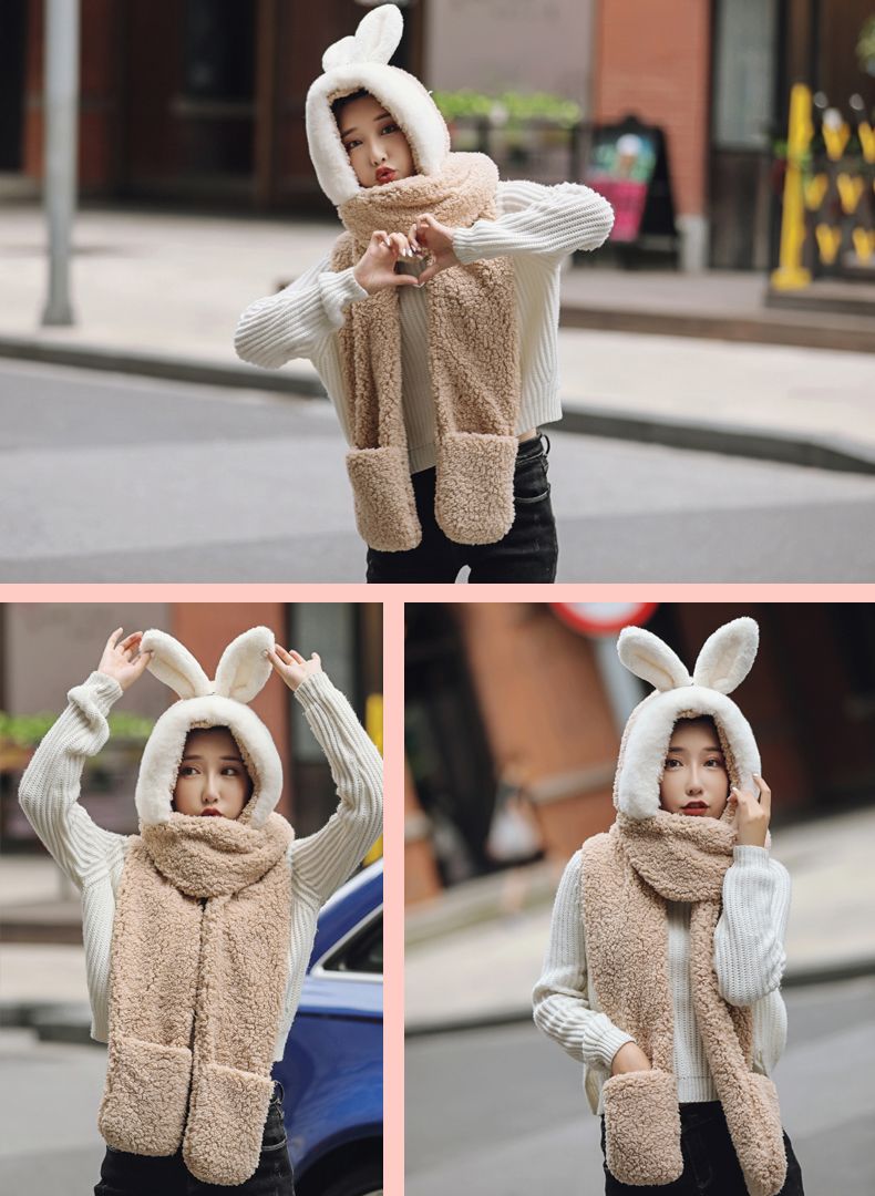 Winter Plus Velvet Thick Ears, Hat, Scarf, Lamb Wool Warm Bib Cute Couple undefined