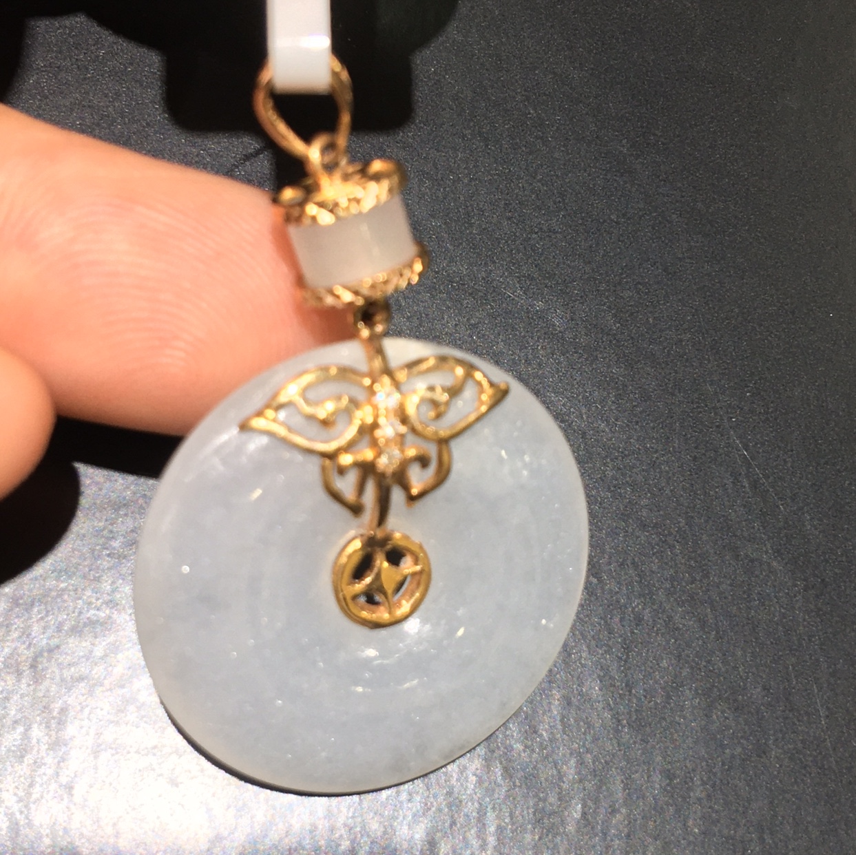 缅甸天然A货翡翠 冰种 白冰 镶金平安扣产品图