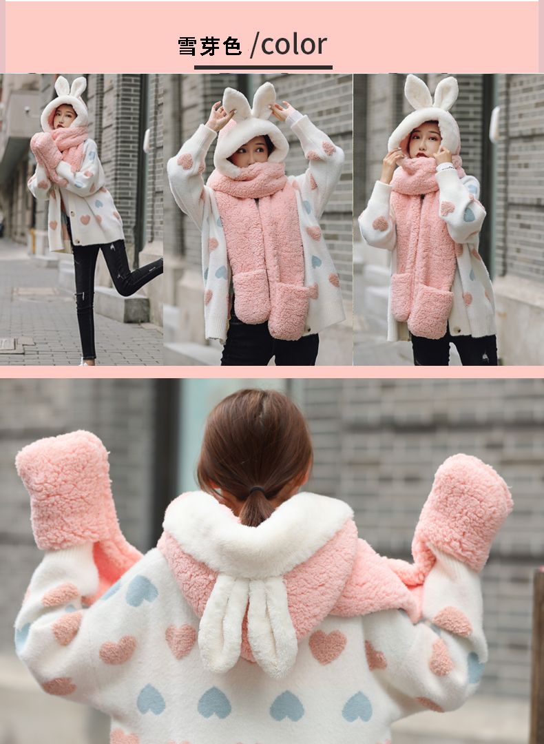 Winter Plus Velvet Thick Ears, Hat, Scarf, Lamb Wool Warm Bib Cute Couple undefined