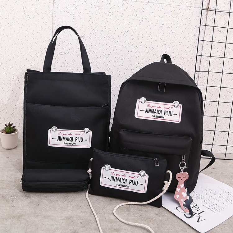 Korean version printed white label student four-piece backpack set Item Picture
