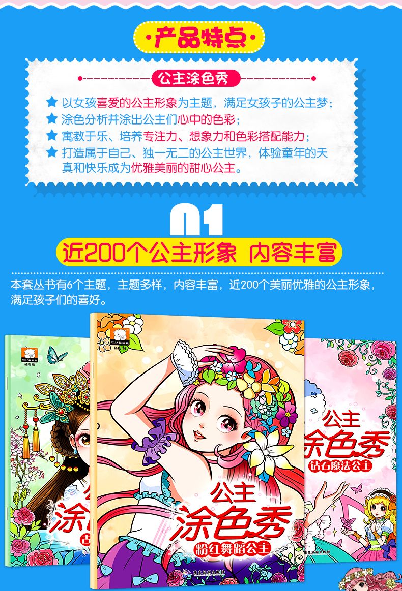 公主涂色秀2-6岁女孩涂鸦画画10册 幼儿童填色本绘画培养手脑训练详情图5