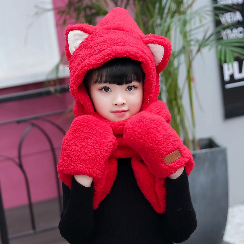 Winter thickened bear ears, one-piece scarf and hat, lambskin scarf, Korean version, cute and versatile, plush girl student detail image 18
