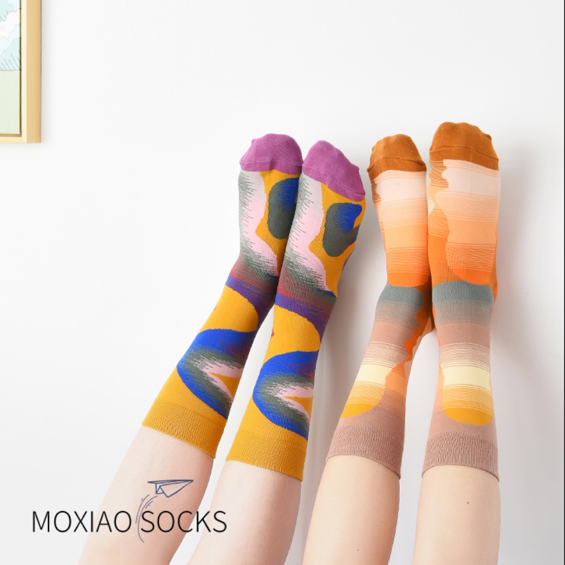 MOXIAO's new French art series Morandi color artistic women's mid-calf socks Item Picture