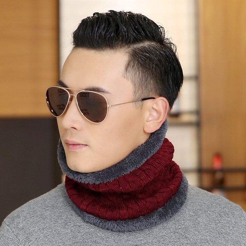 针织围脖中老年男士加绒加厚保暖脖套包邮秋冬毛线围领男麻花围脖细节图