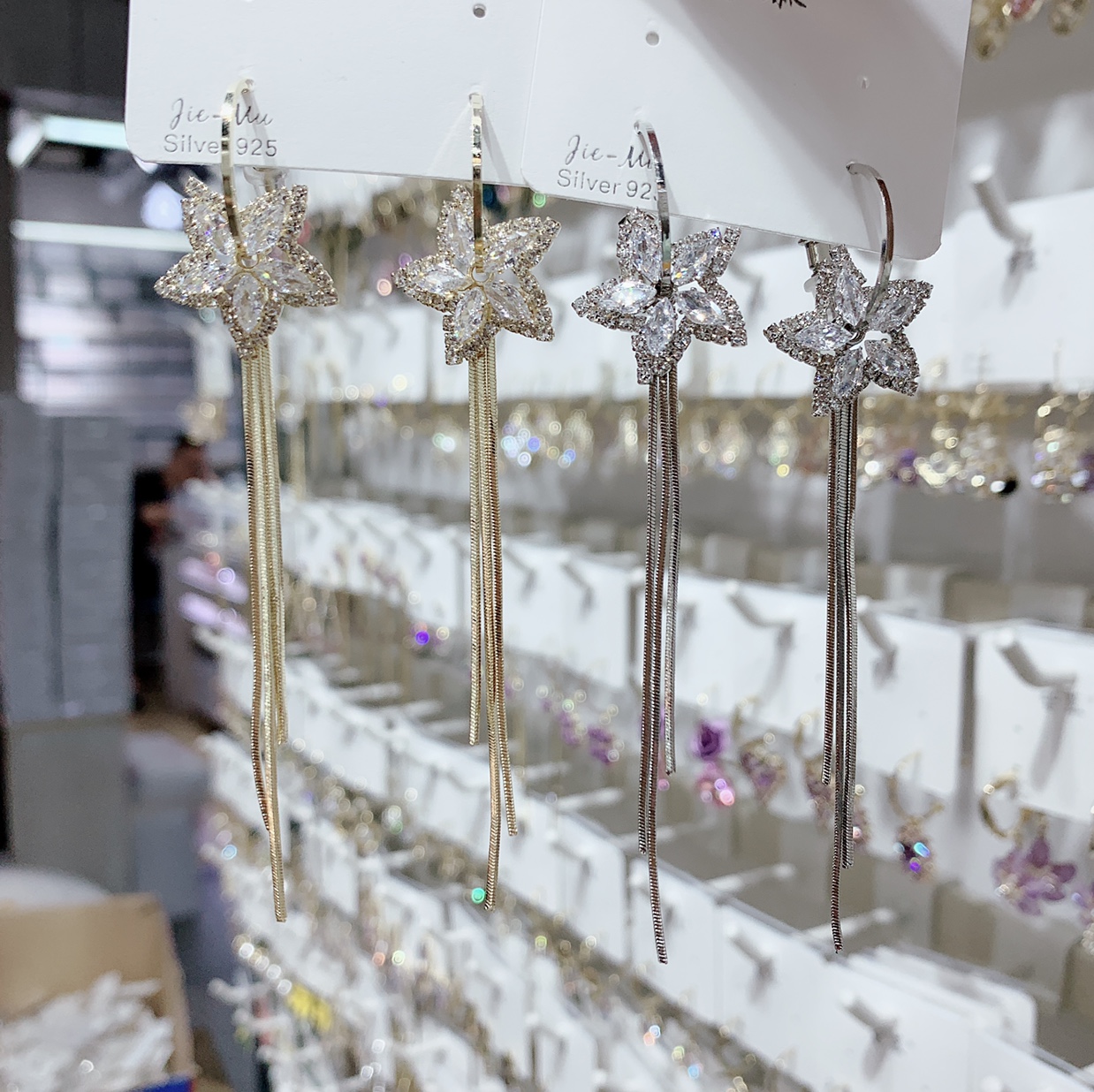 Long tassel five-pointed star-shaped earrings