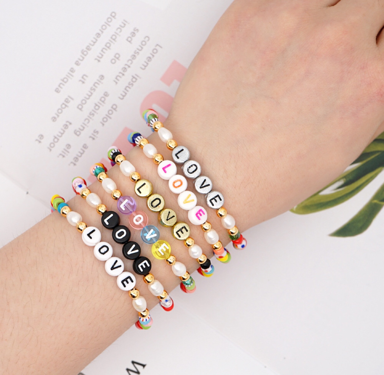 Rice bead letter bracelet