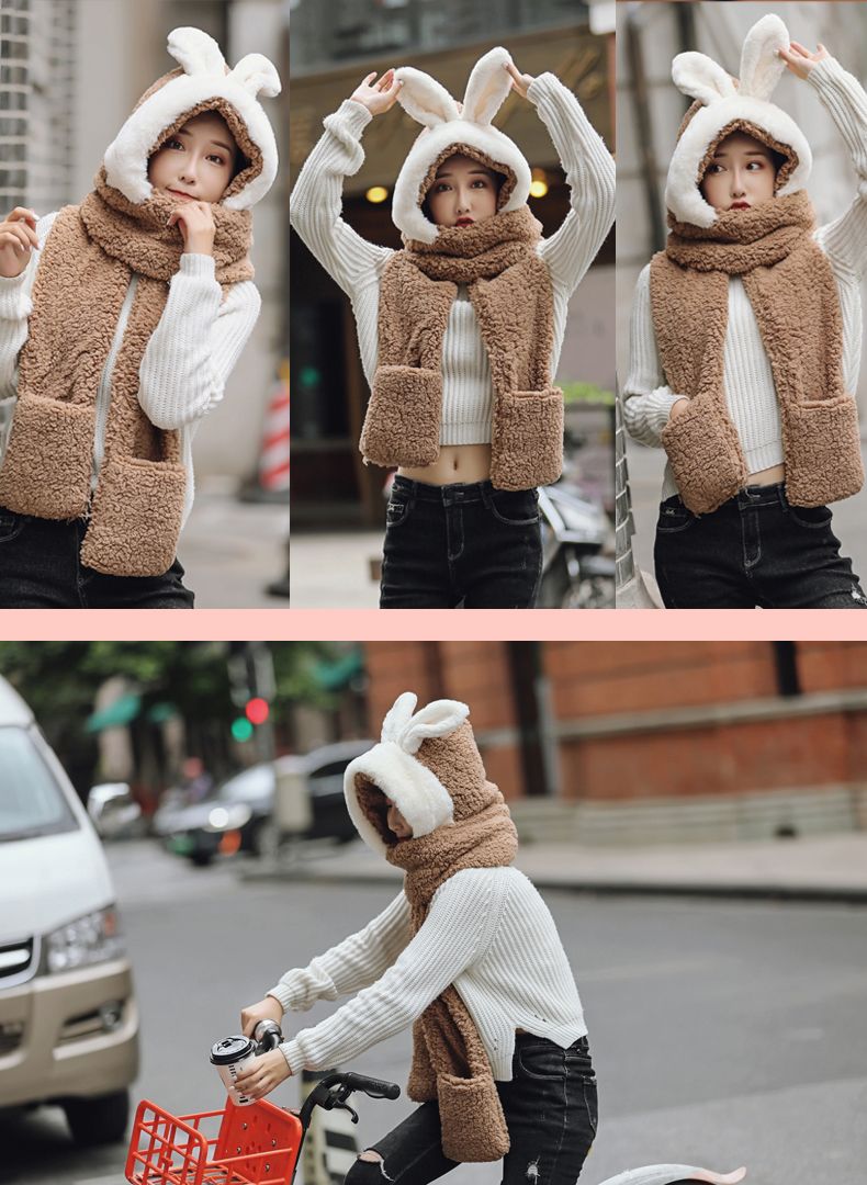Winter Plus Velvet Thick Ears, Hat, Scarf, Lamb Wool Warm Bib Cute Couple undefined