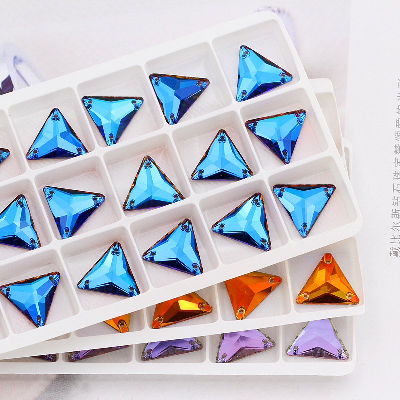 Grest Cross-border best-selling high-end export hand-stitched stone series flat-bottomed hand-stitched triangular diamond glass material Super Flash AB details Picture