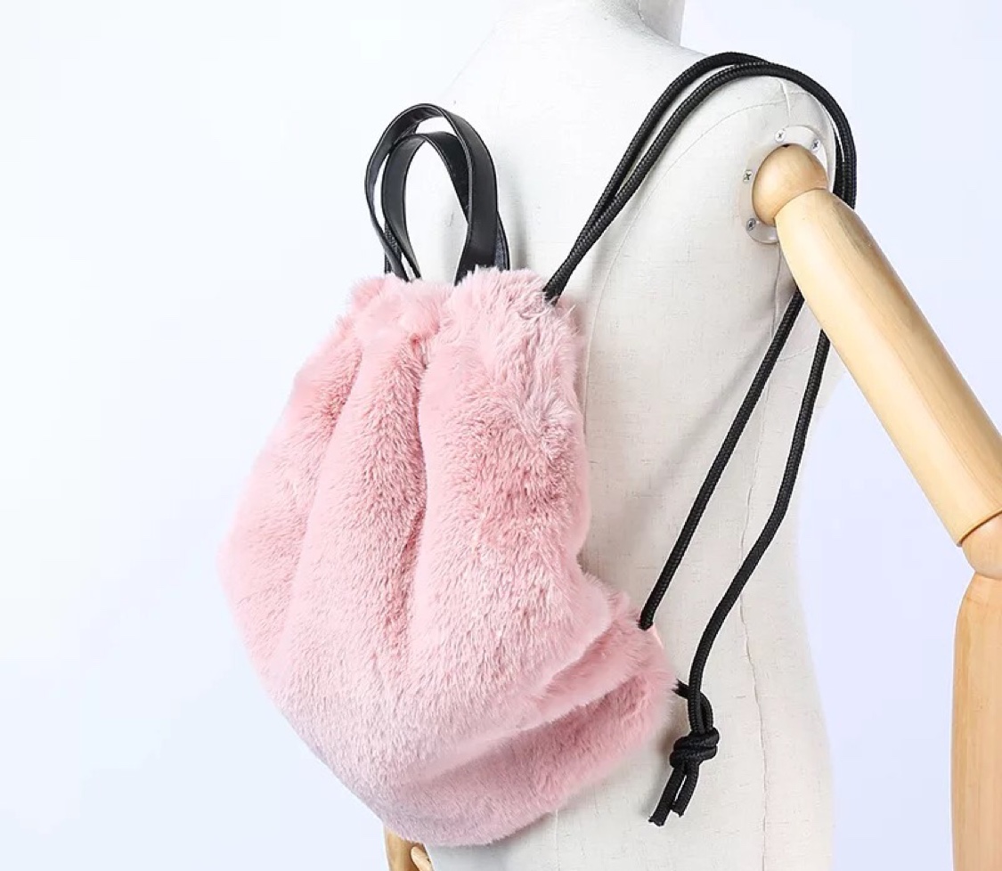 2020仿皮草背包毛毛手提绳扣双肩包大容量韩版潮包女手拎包双肩包产品图