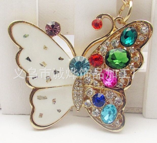 Zinc alloy inlaid butterfly keychain