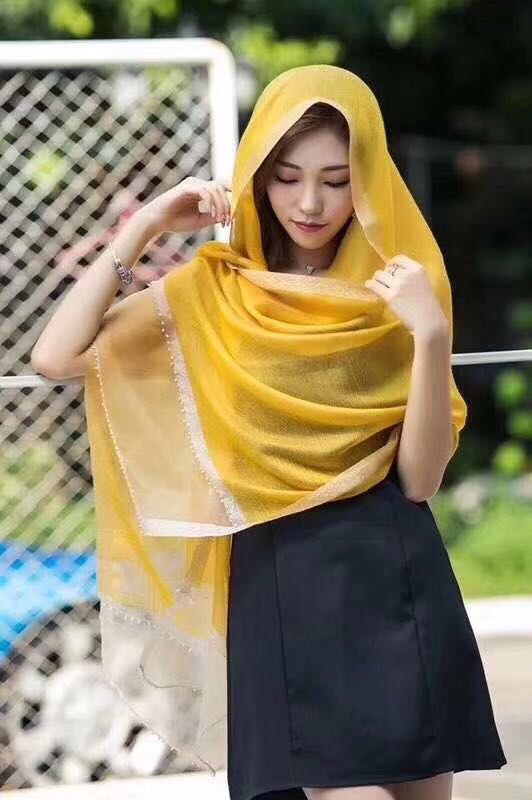 New pure color silk scarves women spring and summer beach shawls thin Japanese and Korean department long bead shawls wholesale thumbnail
