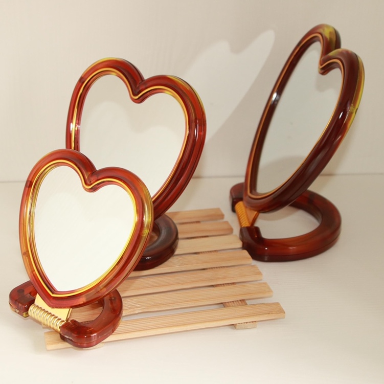 156茶色双面镜美容护肤镜随身镜厂家直销圆形爱心形椭圆形