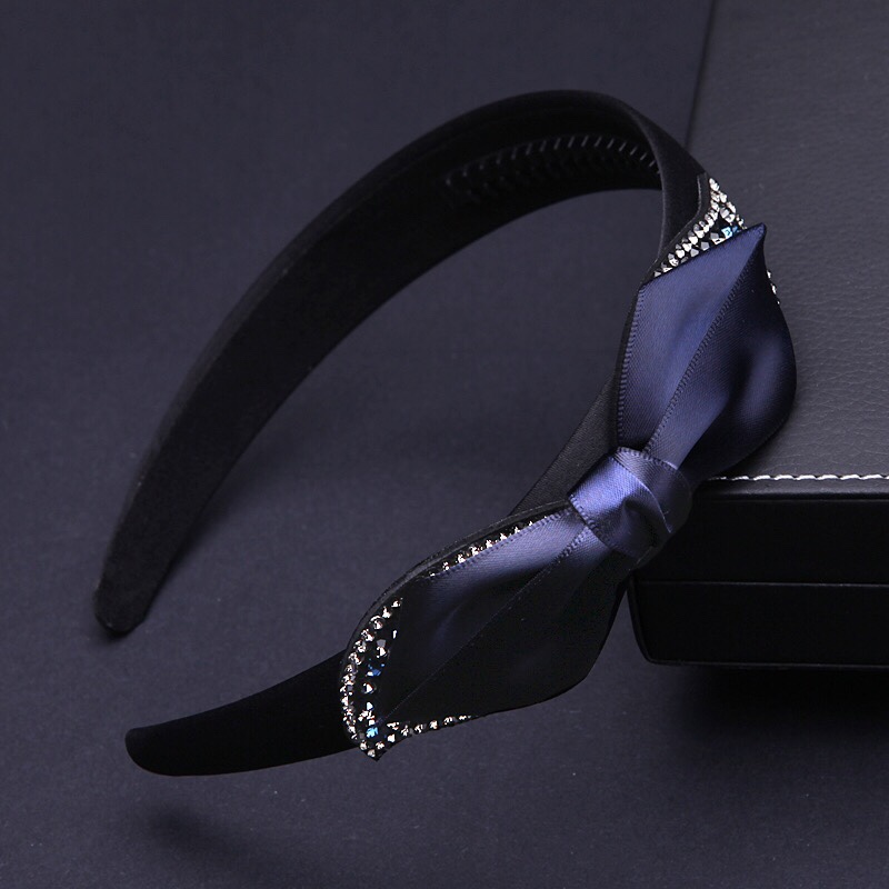 South Korea Bow With Teeth Pressure Hair Adult Headband Wide Border Slippery Korean Version Rhine-Diamond Hairpin Elegant Headband Hair Accessories Female