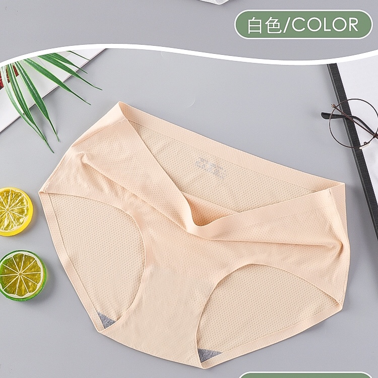 Breathable Mesh Ice Silk Seamless Underwear Women's Solid Color Mid-Waist Women's Triangle Pants Comfortable Lift Hip Seamless Underwear Specification drawing