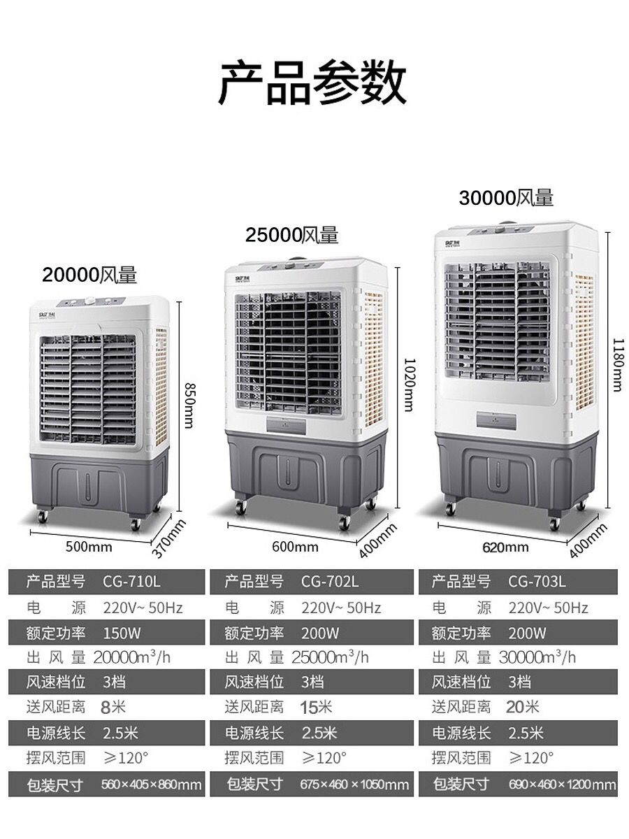 先科蒸发式冷风扇加水加冰冷风机三款不同价格不同款式任选详情图3