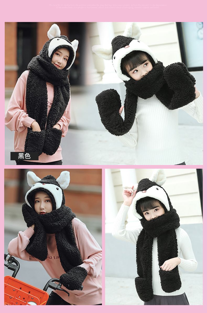 Children's Scarf, Hat And Gloves Three-Piece Set For Boys And Girls Autumn And Winter With Velvet Thickened Ear Protection Hat Students undefined