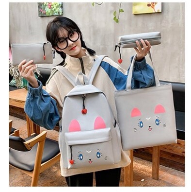 Korean version of the casual student four-piece backpack with long-eared rabbits Application Scenario