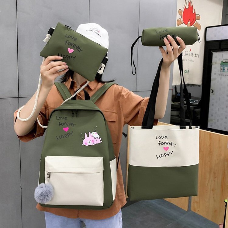 "School style four-piece student backpack HAPPY. details Picture