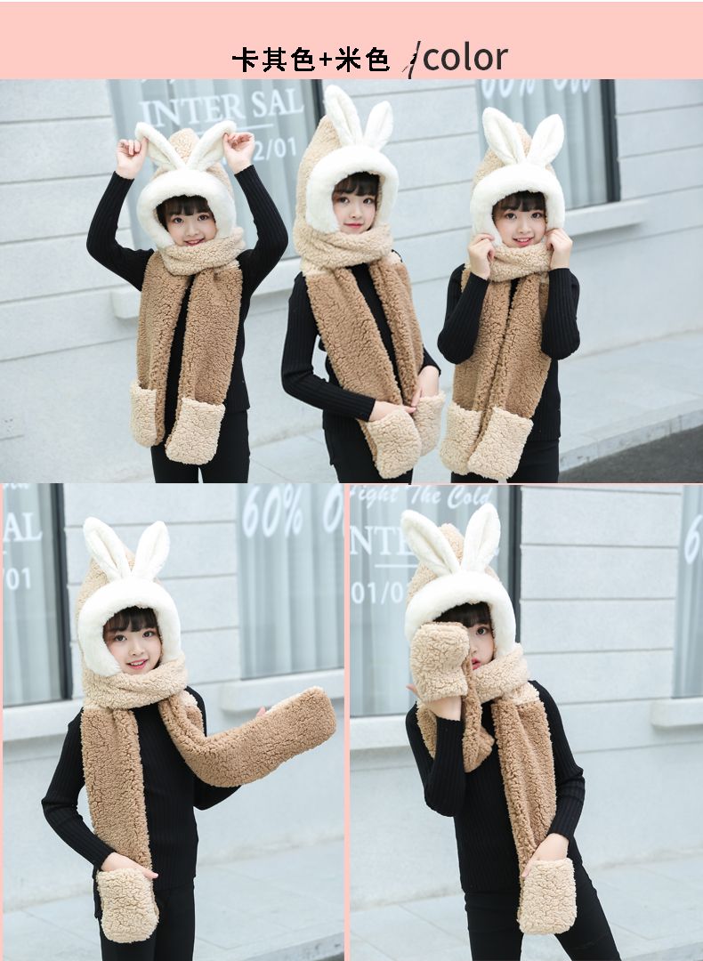 This autumn and winter hat is versatile, cute and warm. It's a double-layered thickened winter hat, scarf and glove, a three-in-one hat, and a Lei Feng hat detail image 13