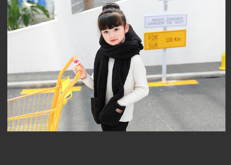 A practical and cute one-piece hat and scarf with little bear ears. A fluffy lambskin scarf for winter girls to keep warm detail image 14