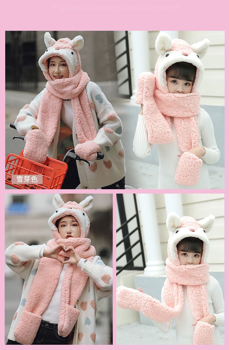 Children's Scarf, Hat And Gloves Three-Piece Set For Boys And Girls Autumn And Winter With Velvet Thickened Ear Protection Hat Students undefined